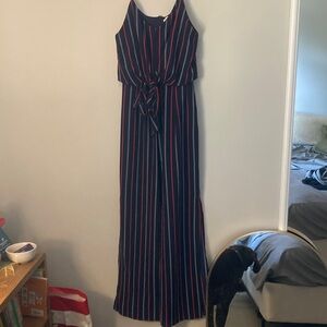 Monteau Navy and Red Striped Jumpsuit